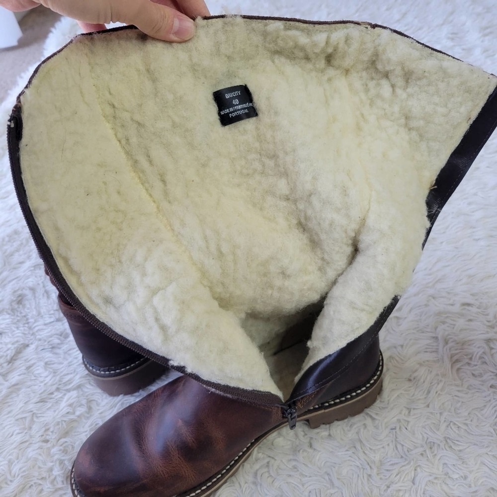 Women's Brown Leather Suede Mid-Calf Buckle Winter Boots - Picture 7 of 10